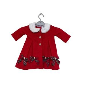 Blueberry Boulevard Red Sparkle Plaid Bow Coat 12 Months